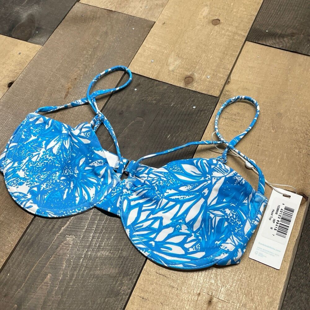 Frankies Bikinis Women's MEDIUM Hazel Underwire Bra Iris Floral Blue White NWT